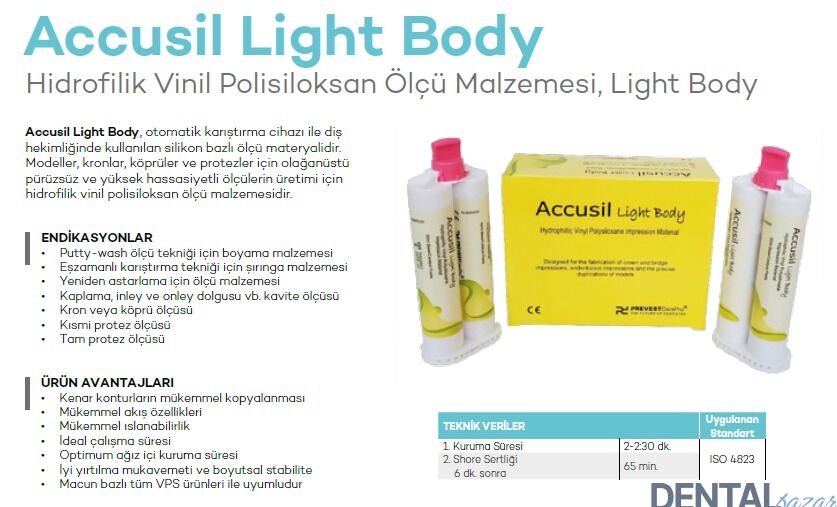 PREVEST DENPRO Accusil Light Body Hidrofilik Vinil Polisiloksan Ölçü Malzemesi