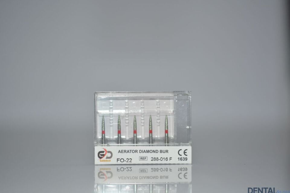 Golddent Elmas Frez FO-22 - 288-016 F - Torpido Silindir (Kırmızı Kuşak)