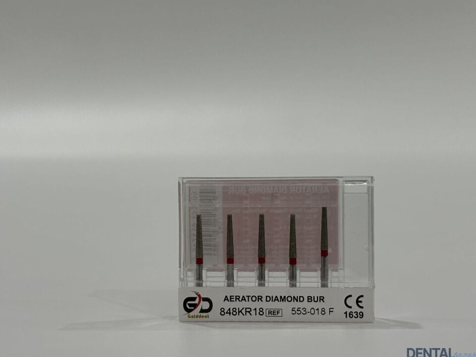 Golddent Elmas Frez 848KR18 - 553-018 F - Yuvarlak Kenarlı Konik (Kırmızı Kuşak)