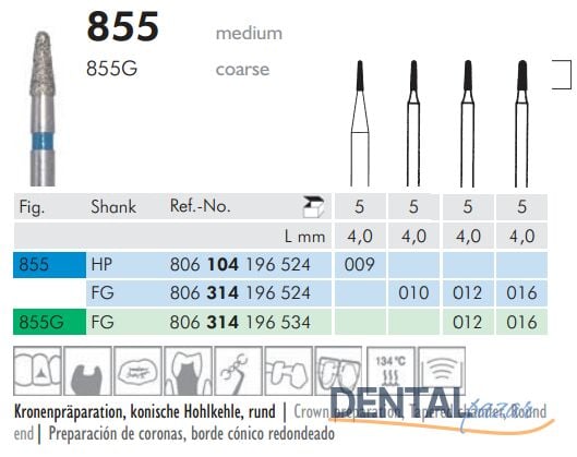 855 Sentetik Elmas Frez - 5 Adet - Konik