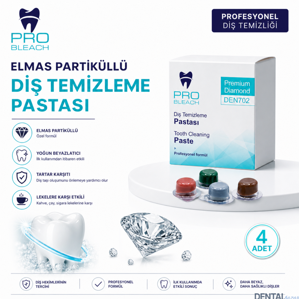Elmas Partiküllü Diş Temizleme Pastası 4 Adet | Yoğun Beyazlatıcı & Tartar Karşıtı Profesyonel Bakım