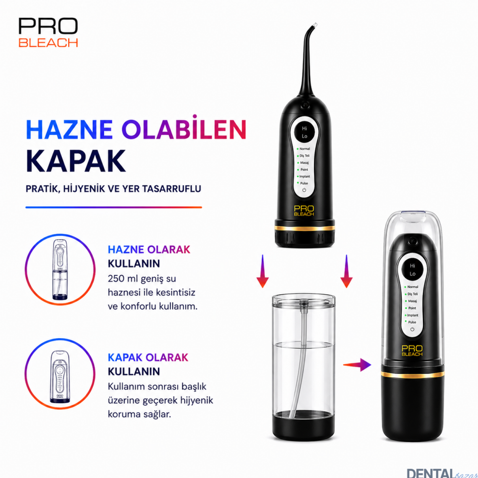 Pro bleach Ultra Portatif Ağız Temizleme Duşu | 8 Basınç Ayarlı | 6 Modlu | Aile Tipi