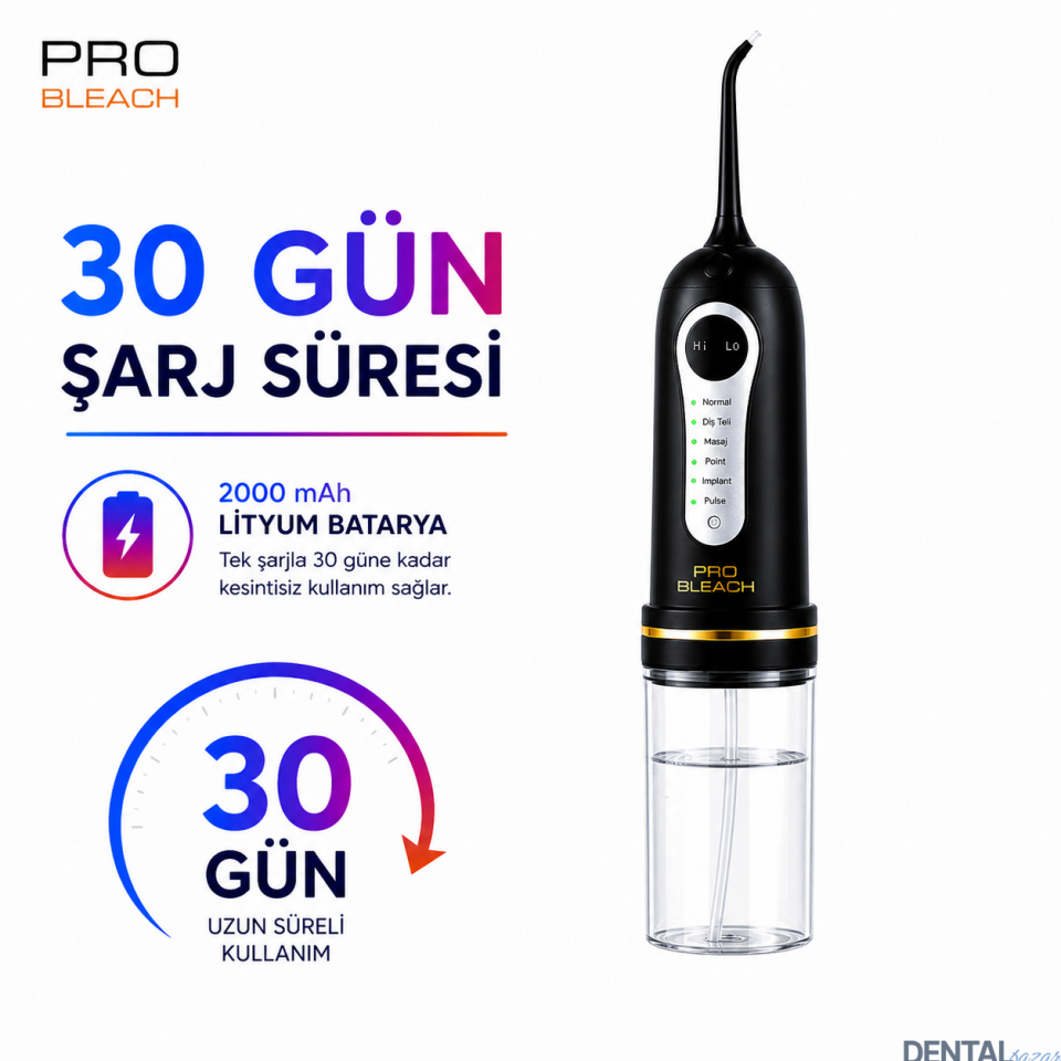 Pro bleach Ultra Portatif Ağız Temizleme Duşu | 8 Basınç Ayarlı | 6 Modlu | Aile Tipi